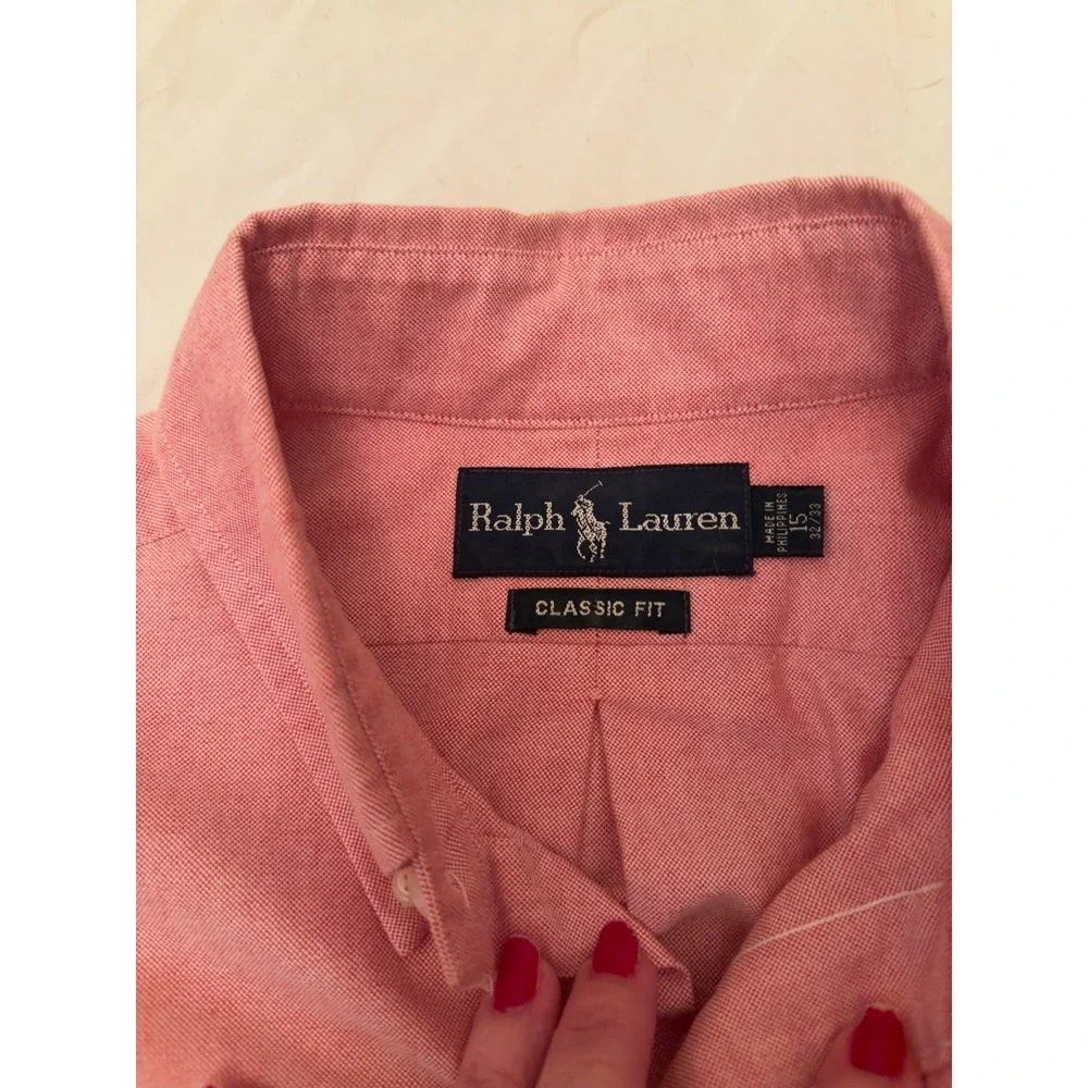 Ralph Lauren Mens Oxford Shirt Salmon Pink Classic Fit Long Sleeve 15 32/33